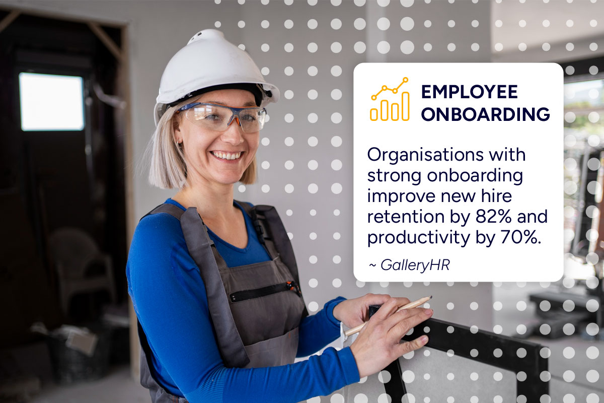 Employee onboarding programme by CommsKit showing a statistic of an HR employee onboarding boosts retention