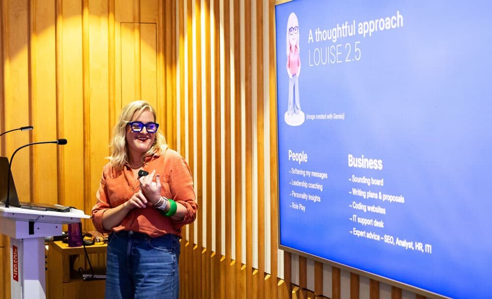 Louise Cunningham speaking on AI and communications