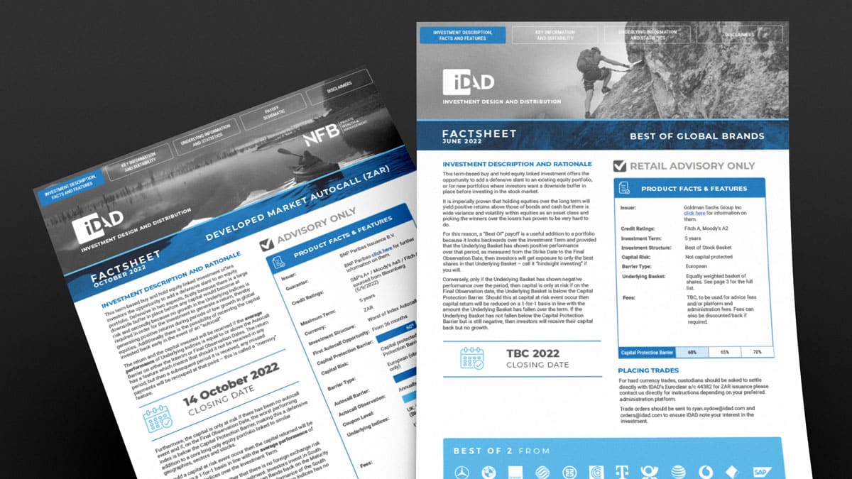 Fact sheet design template example for structured products at FinKit with CommsKit